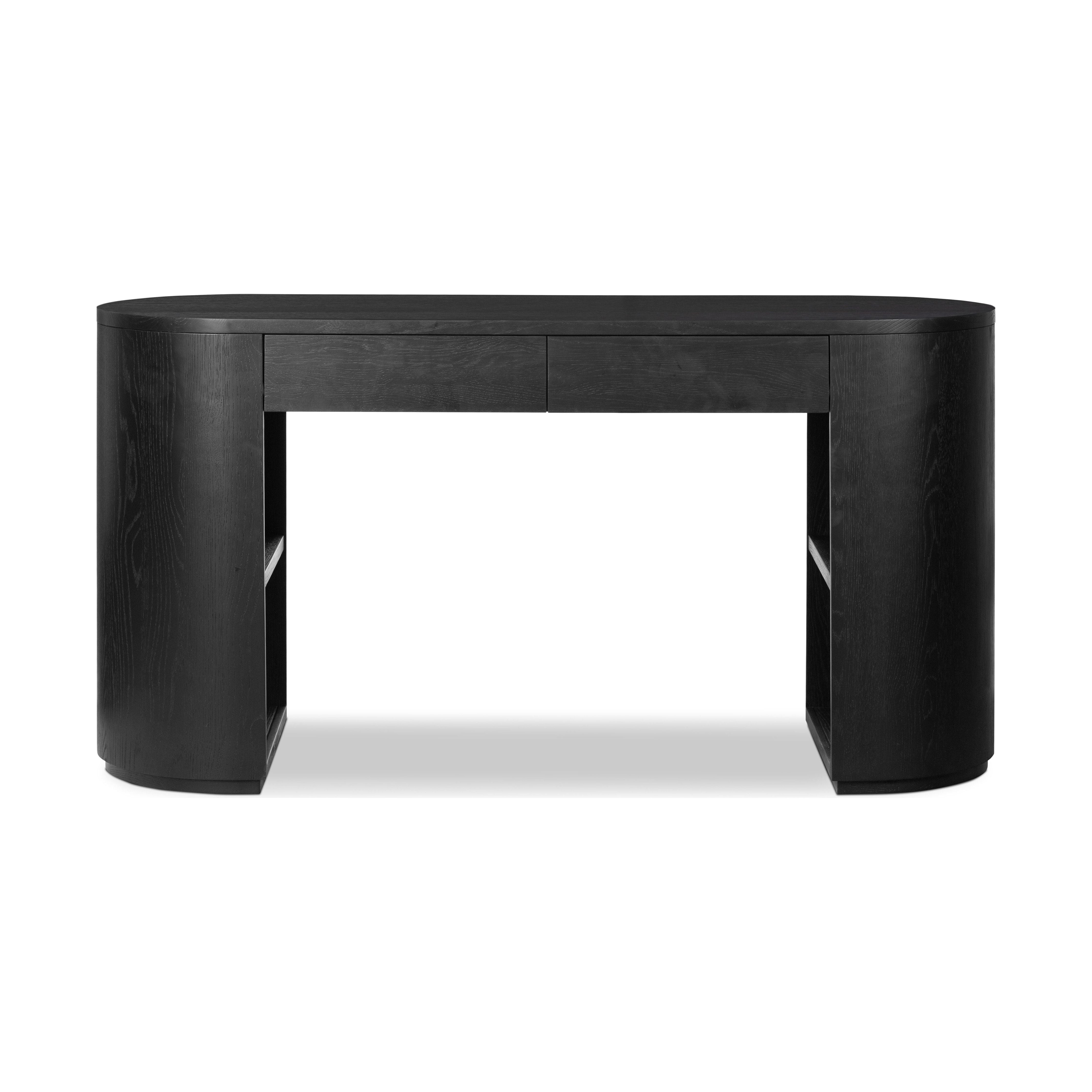 Featuring Pilar Brushed Ebony Oak Veneer Desk by Four Hands at Amethyst Home. An organic modern desk with clever, easy to access storage.Overall Dimensions: 60.25"W x 23.50"L x 31"H
Collection: FilmoreColors: Brushed Ebony Oak VeneerMaterials: Oak Veneer Weight: 110.23 lbs. Amethyst Home provides interior design, new home construction design consulting, vintage area rugs, and lighting in the Tampa metro area.