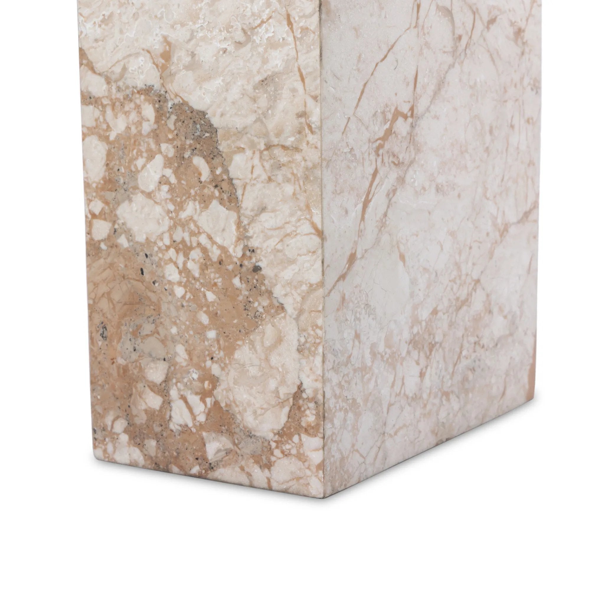 Featuring Romano Desert Taupe Marble End Table by Four Hands at Amethyst Home. Solid marble sheets are laminated to create cubed cradle bases for a thick-cut tabletop. Heavy veining and natural swirls speak to the nature of marble, with each piece being entirely unique.Collection: ElementColors: Desert Taupe MarbleMaterials: Solid Marble Weight: 110.804 lbs. Amethyst Home provides interior design, new home construction design consulting, vintage area rugs, and lighting in the Calabasas metro area.
