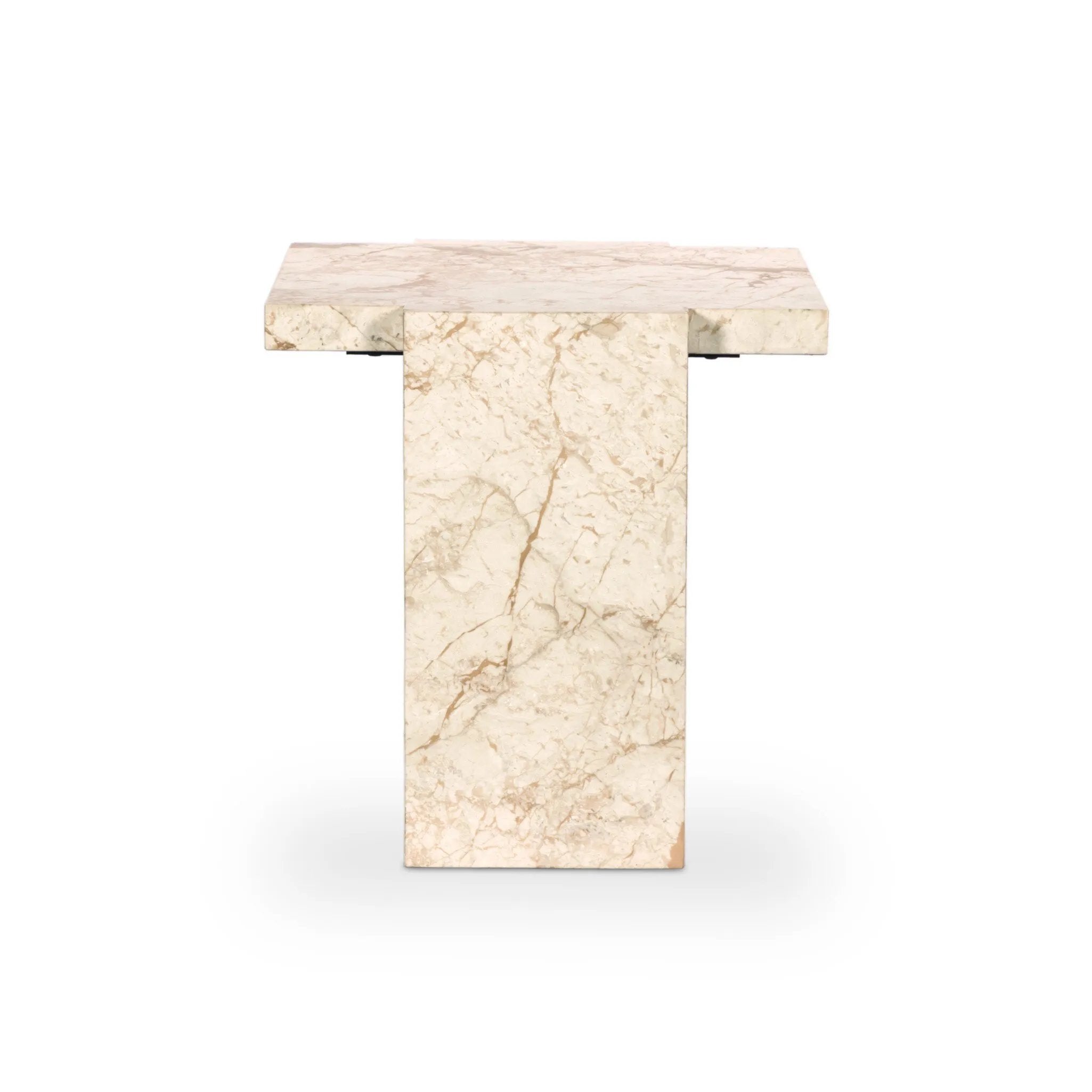 Featuring Romano Desert Taupe Marble End Table by Four Hands at Amethyst Home. Solid marble sheets are laminated to create cubed cradle bases for a thick-cut tabletop. Heavy veining and natural swirls speak to the nature of marble, with each piece being entirely unique.Collection: ElementColors: Desert Taupe MarbleMaterials: Solid Marble Weight: 110.804 lbs. Amethyst Home provides interior design, new home construction design consulting, vintage area rugs, and lighting in the Tampa metro area.