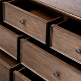 Featuring Russ Aged Oak Oversized Dresser by Four Hands at Amethyst Home. Like an heirloom dresser with three smaller drawers up top, this aged oak design has room for it all. Detailed with an overhang surface, carved edges top to bottom, angled legs and oval drawer pulls finished in dark gunmetal.
Overall Dimensions: 21.0" L x 72.0" W x 38.75" H
Collection: Bo. Amethyst Home provides interior design, new home construction design consulting, vintage area rugs, and lighting in the Tampa metro area.