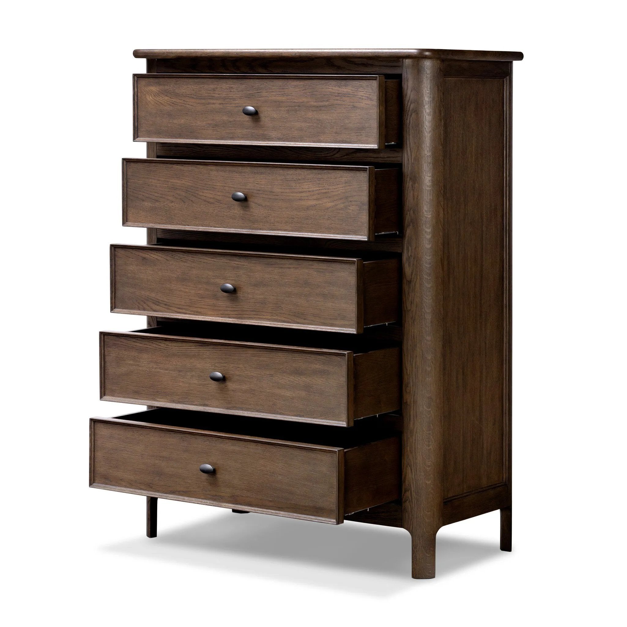 Featuring Russ Aged Oak Tall Dresser by Four Hands at Amethyst Home. Like an heirloom tallboy with six drawers, this aged oak dresser has room for it all. Detailed with an overhang surface, carved edges top to bottom, angled legs and oval drawer pulls finished in dark gunmetal.
Overall Dimensions: 21.0" L x 39.0 " W x 53.0" H
Collection: BoltonColors: Aged . Amethyst Home provides interior design, new home construction design consulting, vintage area rugs, and lighting in the Nashville metro area.