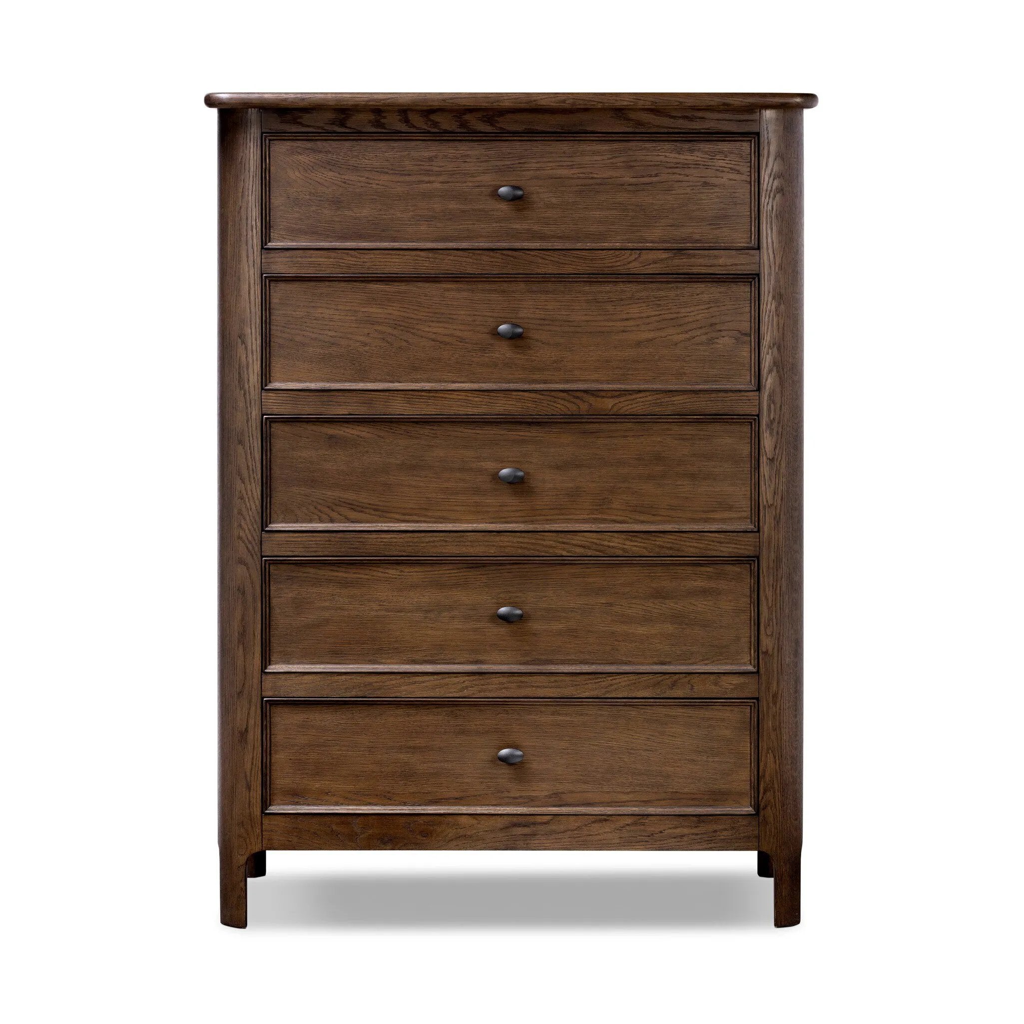 Featuring Russ Aged Oak Tall Dresser by Four Hands at Amethyst Home. Like an heirloom tallboy with six drawers, this aged oak dresser has room for it all. Detailed with an overhang surface, carved edges top to bottom, angled legs and oval drawer pulls finished in dark gunmetal.
Overall Dimensions: 21.0" L x 39.0 " W x 53.0" H
Collection: BoltonColors: Aged. Amethyst Home provides interior design, new home construction design consulting, vintage area rugs, and lighting in the Washington metro area.