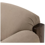 Featuring Samena Nubuck Sand Chair by Four Hands at Amethyst Home. A cozy spot for lounging and curling up with a good book. This statement-making chair features large overflowing cushioning that wraps around the arms and back. Designed with S spring construction and a solid oak frame. Upholstered in a smooth sueded leather with contrasting sling seating st. Amethyst Home provides interior design, new home construction design consulting, vintage area rugs, and lighting in the Charlotte metro area.