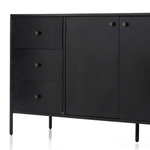 Featuring Soto Black Sideboard by Four Hands at Amethyst Home. Bring a softened industrial look to the dining room with a simple black-finished iron Soto Black Sideboard featuring bronzed iron hardware for modernity. Three roomy drawers plus generous closed cabinetry offer ample storage area for table linens, serveware and more.
Overall Dimensions: 74"W x 19"L x 34"H
. Amethyst Home provides interior design, new construction, custom furniture, and rugs for the Charlotte, North Carolina metro area.