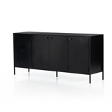 Featuring Soto Black Sideboard by Four Hands at Amethyst Home. Bring a softened industrial look to the dining room with a simple black-finished iron Soto Black Sideboard featuring bronzed iron hardware for modernity. Three roomy drawers plus generous closed cabinetry offer ample storage area for table linens, serveware and more.
Overall Dimensions: 74"W x 19"L x 34"H
Colors: Black,. Amethyst Home provides interior design, new construction, custom furniture, and rugs for the Kansas City metro area.