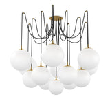 Featuring Spider Burnished Brass Opal Matte Glass Cord Chandelier by Four Hands at Amethyst Home. Matte glass spheres float at varying lengths for a statement-making piece. Each globe is individually blown, shaped and sculpted by hand through a one-hour process. Matte glass is specially manufactured to evenly diffuse light. Brass and glass are 98% recyclable. . Amethyst Home provides interior design, new home construction design consulting, vintage area rugs, and lighting in the Boston metro area.