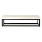 Featuring The Travertine Rectangular Coffee Table by Four Hands at Amethyst Home. Airy while substantial, for an intriguing balance of scale. Bronzed iron forms an open, angular frame for a rectangular tabletop of solid white travertine. By the makers at Van Thiel, known for their antique-inspired pieces and hand-applied finishes.Overall Dimensions: 33"W x 67. Amethyst Home provides interior design, new home construction design consulting, vintage area rugs, and lighting in the Houston metro area.