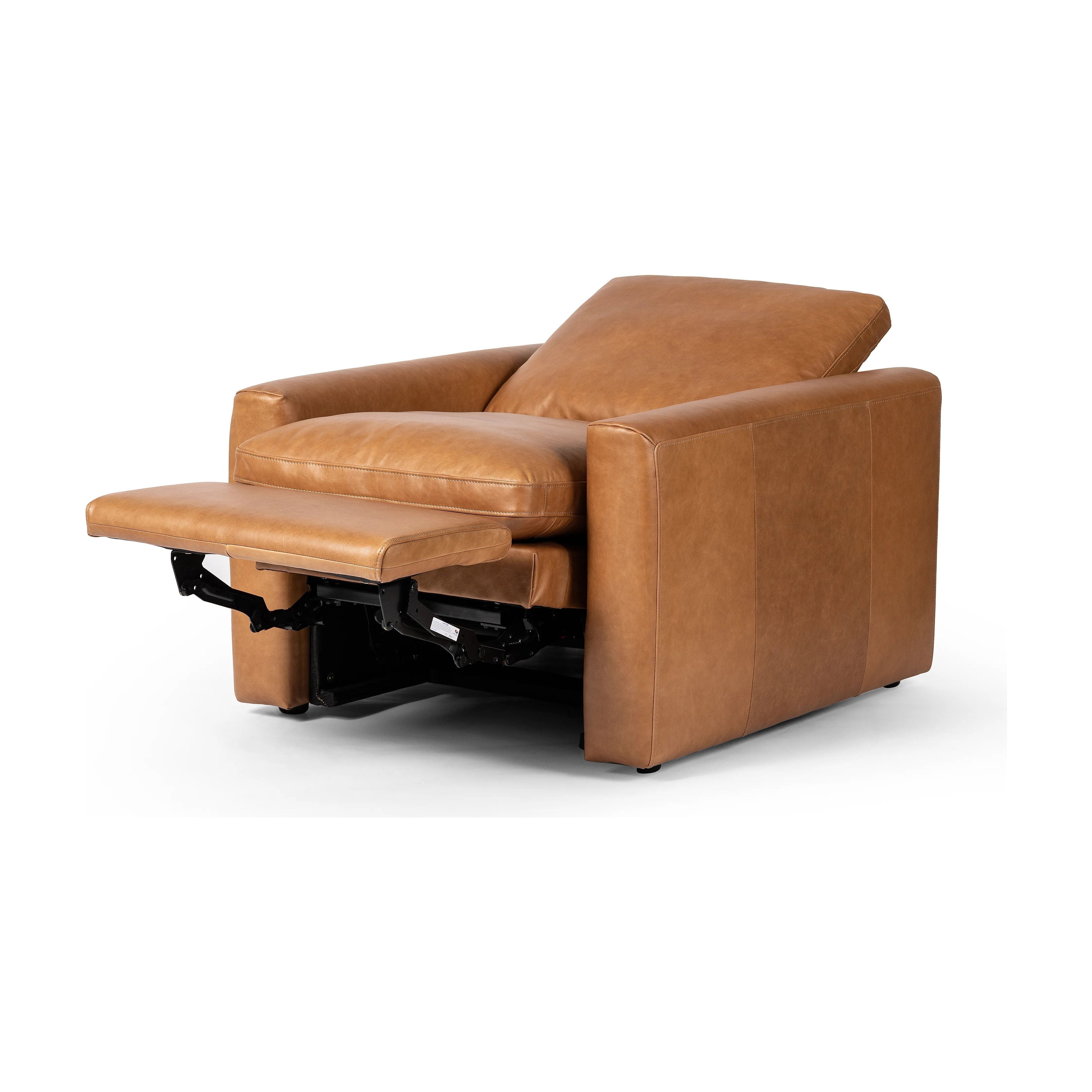 Featuring Tillery Sonoma Butterscotch Motion Chair by Four Hands at Amethyst Home. A modern take on the traditional recliner chair. Customize your comfort level with the push of hidden buttons with pieces in our Power Motion collection. Recliner features a slightly higher seat and backrest, low, sleek arms, and a motion footrest. Plush feather-blend cushions c. Amethyst Home provides interior design, new home construction design consulting, vintage area rugs, and lighting in the Austin metro area.