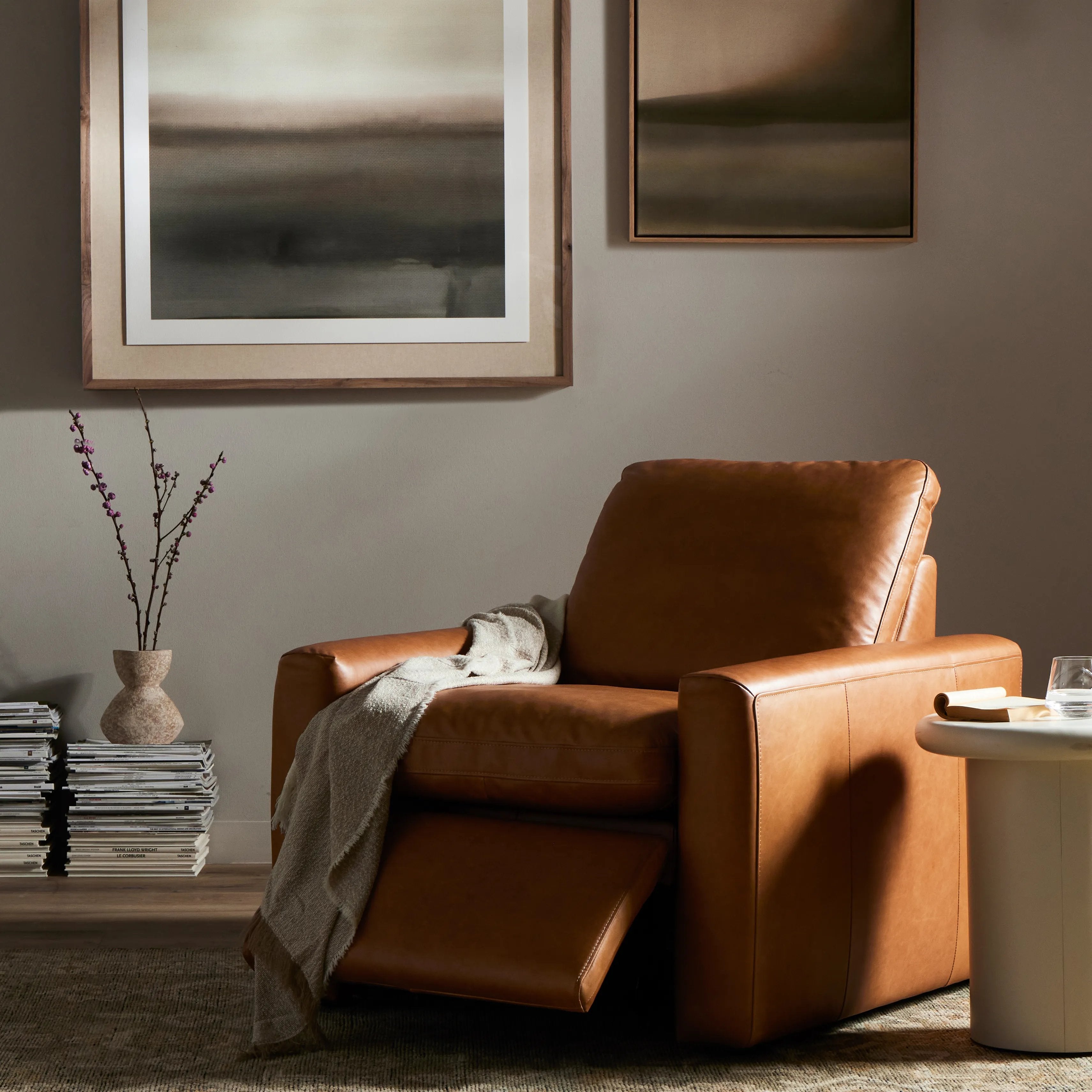Featuring Tillery Sonoma Butterscotch Motion Chair by Four Hands at Amethyst Home. A modern take on the traditional recliner chair. Customize your comfort level with the push of hidden buttons with pieces in our Power Motion collection. Recliner features a slightly higher seat and backrest, low, sleek arms, and a motion footrest. Plush feather-blend cushi. Amethyst Home provides interior design, new home construction design consulting, vintage area rugs, and lighting in the Los Angeles metro area.