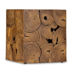 Featuring Tomlin Outdoor End Table by Four Hands at Amethyst Home. A unique layering piece - indoors or out. Made from laminated teak root with miter joinery, a simply shaped end table offers organic vibes and plenty of natural movement. Tables will vary from piece to piece, reflective of natural materials. Joint expansion may grow visible over time. Cover or store indoors during incle. Amethyst Home provides interior design, new construction, custom furniture and area rugs in the Omaha metro area