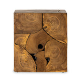 Featuring Tomlin Outdoor End Table by Four Hands at Amethyst Home. A unique layering piece - indoors or out. Made from laminated teak root with miter joinery, a simply shaped end table offers organic vibes and plenty of natural movement. Tables will vary from piece to piece, reflective of natural materials. Joint expansion may grow visible over time. Cover or store indoors dur. Amethyst Home provides interior design, new construction, custom furniture and area rugs in the Salt Lake City metro area