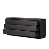 Featuring Warby Worn Black Oak 6 Drawer Dresser by Four Hands at Amethyst Home. Black-finished oak shapes a streamlined box-style dresser, with lap joint corners for a detail-driven touch.
Overall Dimensions: 18.0" L x 75.0 " W x 32.0" H
Collection: BennettColors: Worn Black Oak, Worn Black VeneerMaterials: Solid Oak, Thick Oak VeneerWeight: 308.2 lbs. Amethyst Home provides interior design, new home construction design consulting, vintage area rugs, and lighting in the Miami metro area.