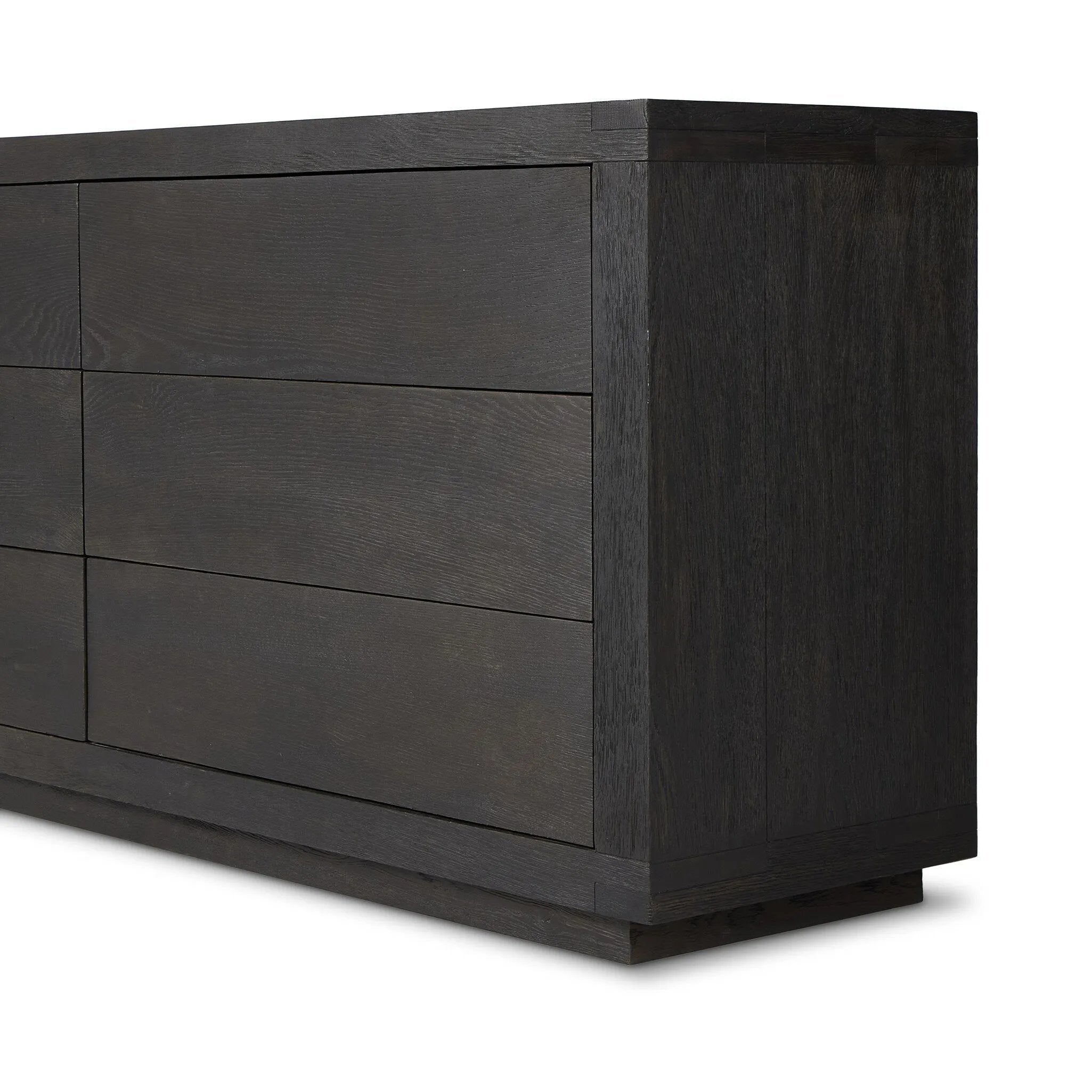 Featuring Warby Worn Black Oak 6 Drawer Dresser by Four Hands at Amethyst Home. Black-finished oak shapes a streamlined box-style dresser, with lap joint corners for a detail-driven touch.
Overall Dimensions: 18.0" L x 75.0 " W x 32.0" H
Collection: BennettColors: Worn Black Oak, Worn Black VeneerMaterials: Solid Oak, Thick Oak VeneerWeight: 308.2 lbs. Amethyst Home provides interior design, new home construction design consulting, vintage area rugs, and lighting in the Newport Beach metro area.