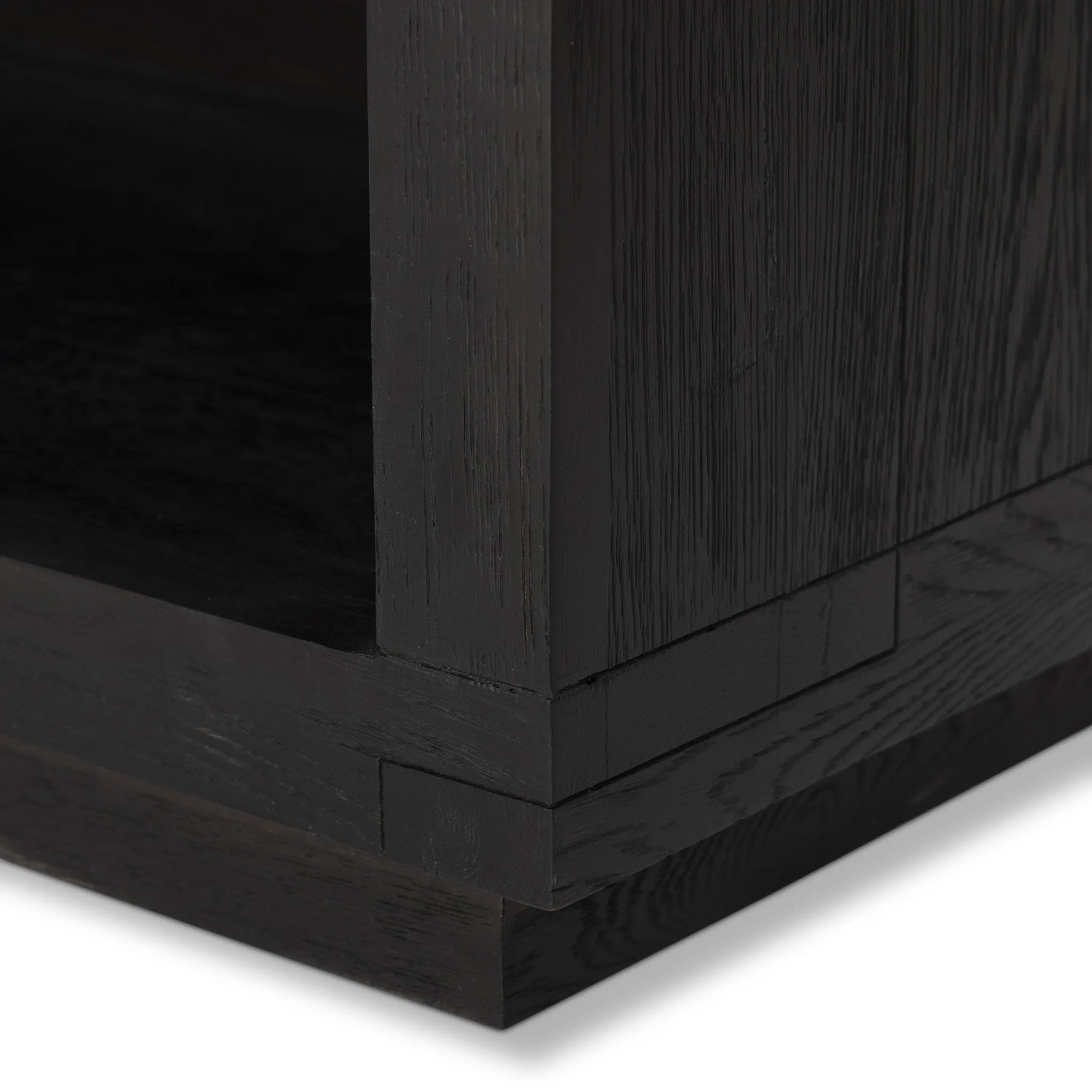 Featuring Warby Worn Black Oak Nightstand by Four Hands at Amethyst Home. Solid acacia shapes a streamlined box-style nightstand, with lap joint corners for a detail-driven touch. Finished with smooth, push-latch drawer glides.Collection: BennettColors: Worn Black Oak ,Worn Black VeneerMaterials: Solid Oak ,Thick Oak Veneer Weight: 94.8 lbs. Amethyst Home provides interior design, new home construction design consulting, vintage area rugs, and lighting in the San Diego metro area.