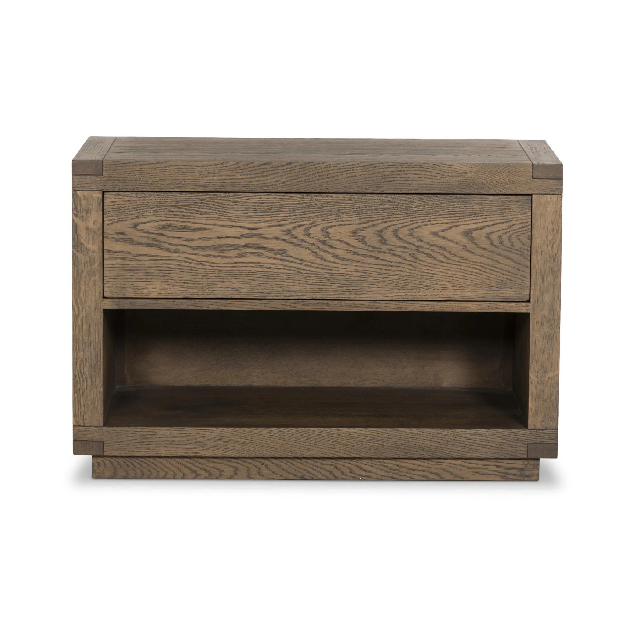 Featuring Warby Worn Oak Nightstand by Four Hands at Amethyst Home. Solid acacia shapes a streamlined box-style nightstand, with lap joint corners for a detail-driven touch. Finished with smooth, push-latch drawer glides.Collection: BennettColors: Worn Oak ,Worn Oak VeneerMaterials: Solid Oak ,Oak Veneer Weight: 94.799 lbs. Amethyst Home provides interior design, new home construction design consulting, vintage area rugs, and lighting in the Miami metro area.