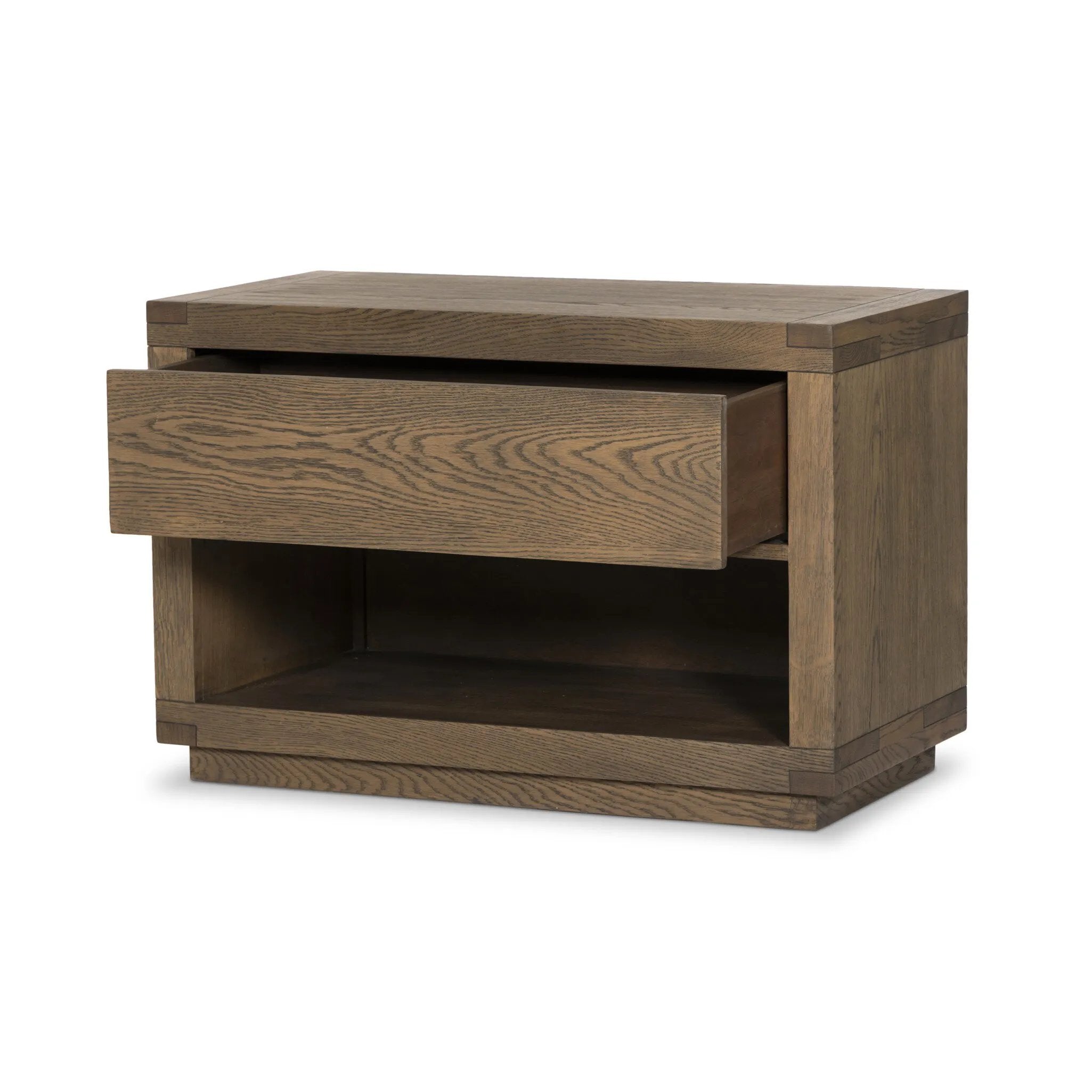 Featuring Warby Worn Oak Nightstand by Four Hands at Amethyst Home. Solid acacia shapes a streamlined box-style nightstand, with lap joint corners for a detail-driven touch. Finished with smooth, push-latch drawer glides.Collection: BennettColors: Worn Oak ,Worn Oak VeneerMaterials: Solid Oak ,Oak Veneer Weight: 94.799 lbs. Amethyst Home provides interior design, new home construction design consulting, vintage area rugs, and lighting in the Omaha metro area.