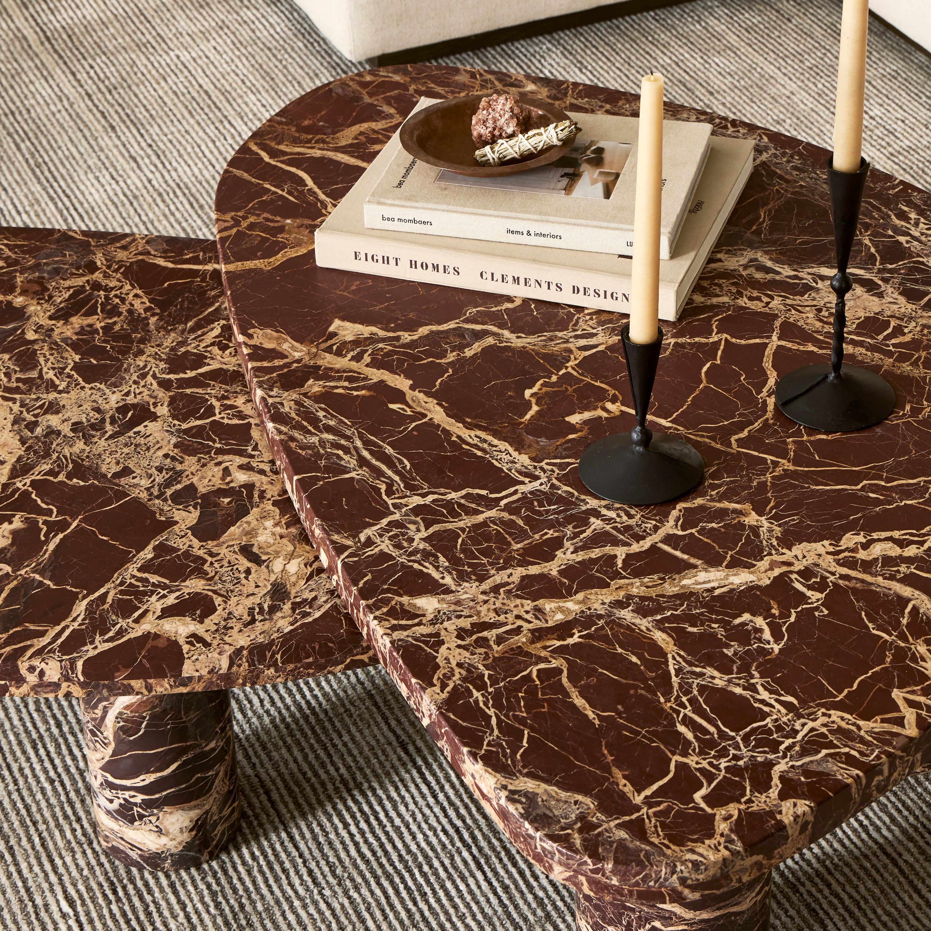 Featuring Zion Merlot Marble Coffee Table Set by Four Hands at Amethyst Home. Made from solid marble with visible natural veining, turned pillar-style legs complement organically shaped tabletops, perfectly sized for nesting. Option to buy tables individually or together as a two-piece set.
Collection: RockwellColors: Merlot MarbleMaterials: Solid MarbleOverall Dimensions: 48"W x 30. Amethyst Home provides interior design, new construction, custom furniture, and area rugs in the Austin metro area.