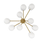 Featuring Zodiac Burnished Brass Chandelier by Four Hands at Amethyst Home. Matte glass spheres seem to extend and reach across smooth brass rods. Each globe is individually blown, shaped and sculpted by hand through a one-hour process. Matte glass is specially manufactured to evenly diffuse light. Brass and glass are 98% recyclable. Designed and sustainabl. Amethyst Home provides interior design, new home construction design consulting, vintage area rugs, and lighting in the Park City metro area.