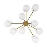 Featuring Zodiac Burnished Brass Chandelier by Four Hands at Amethyst Home. Matte glass spheres seem to extend and reach across smooth brass rods. Each globe is individually blown, shaped and sculpted by hand through a one-hour process. Matte glass is specially manufactured to evenly diffuse light. Brass and glass are 98% recyclable. Designed and sustainabl. Amethyst Home provides interior design, new home construction design consulting, vintage area rugs, and lighting in the Park City metro area.