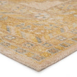 Featuring Gallant Enfield Hand-Knotted Rug by Jaipur Living at Amethyst Home. The updated traditional Gallant collection is an assortment of beautifully colored hand-knotted designs. The Enfield area rug showcases a vintage-inspired bordered medallion design in on-trend golden tones, stunningly distressed for texture and antique vibes. Hand knotted of hig.  Amethyst Home provides interior design, new home construction design consulting, vintage area rugs, and lighting in the Washington metro area.