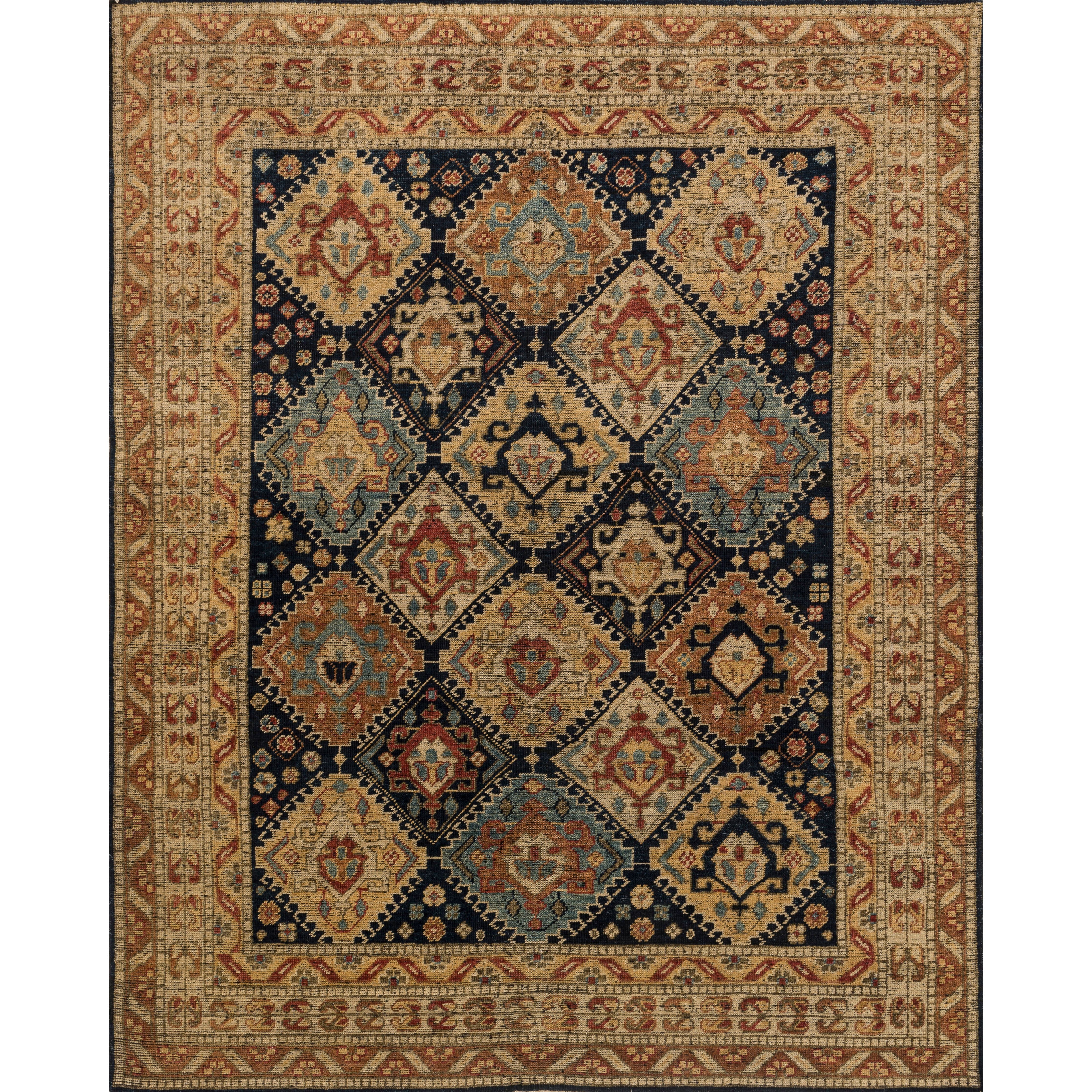 Featuring Heirloom Navy / Multi Hand-Knotted Rug by Loloi at Amethyst Home. Bring a touch of antiqued beauty into your home with our Heirloom collection. This 100% wool collection tastefully honors the art of hand knotted rugs from India. Heirloom evokes a sense of unique sophistication with its traditional Serapi rug color palettes and vintage design.
Han.  Amethyst Home provides interior design, new home construction design consulting, vintage area rugs, and lighting in the San Diego metro area.