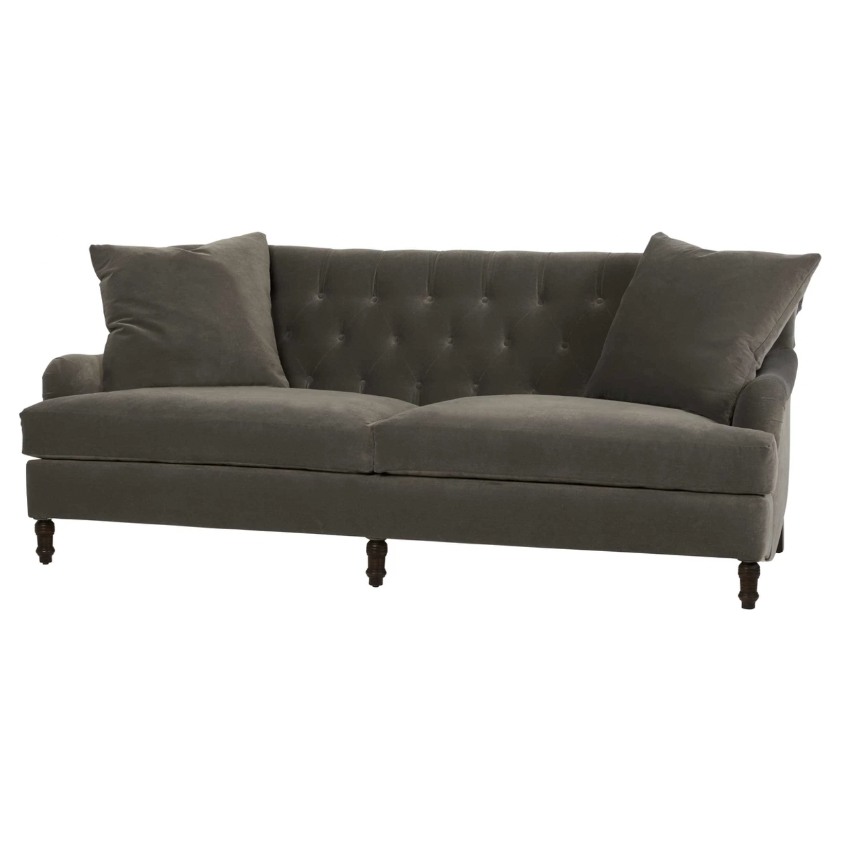 Featuring Henderson Upholstered 96" Sofa by Cisco Brothers at Amethyst Home. This romantic Henderson Upholstered Sofa Family by Cisco Brothers anchors your space with classic style elegantly appointed in this collection. The Henderson is a true style sophisticate with a button-tufted back and graceful curves. The Dimitri legs complete the look with beau.  Amethyst Home provides interior design, new home construction design consulting, vintage area rugs, and lighting in the Laguna Beach metro area.