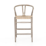 Featuring Muestra Counter + Bar Stool - Weathered Grey by Four Hands at Amethyst Home. Modern curves redefine the classic wishbone-style counter stool. Vintage white all-weather wicker is woven for a dose of fresh texture within weathered grey teak framing. Cover or store indoors during inclement weather and when not in use.
Counter Stool Overall Size:.  Amethyst Home provides interior design, new home construction design consulting, vintage area rugs, and lighting in the Winter Garden metro area.