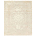 Featuring Ashend Vavite Hand-Knotted Rug by Jaipur Living at Amethyst Home. Hand carded wool, soft Tencel, and a neutral color palette define the handknotted Ashend Vavite. The Vavite rug showcases a Moroccan-inspired center medallion in a neutral cream and tan colorway. Geometric detailing establishes a thin border and provides a nod to the tribal styles . Amethyst Home provides interior design, new home construction design consulting, vintage area rugs, and lighting in the Des Moines metro area.