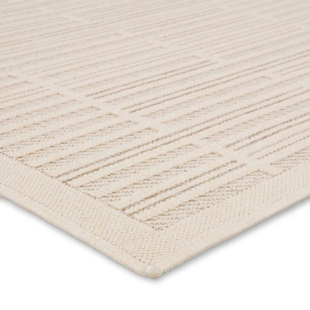 Featuring Continuum Quantum Rug by Jaipur Living at Amethyst Home. The Continuum collection brings the classic sisal look to outdoor spaces and high-traffic indoor areas. The soft Axiom design features an abstract, geometric pattern with cream high-low pile for added dimension. The polypropylene fibers are stain and water resistant for an easy-care accent piece. Amethyst Home provides interior design, new home construction design consulting, vintage area rugs, and lighting in the Omaha metro area.