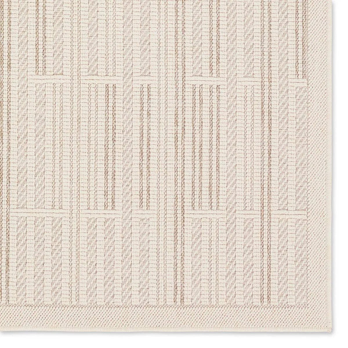 Featuring Continuum Quantum Rug by Jaipur Living at Amethyst Home. The Continuum collection brings the classic sisal look to outdoor spaces and high-traffic indoor areas. The soft Axiom design features an abstract, geometric pattern with cream high-low pile for added dimension. The polypropylene fibers are stain and water resistant for an easy-care accent p. Amethyst Home provides interior design, new home construction design consulting, vintage area rugs, and lighting in the San Diego metro area.