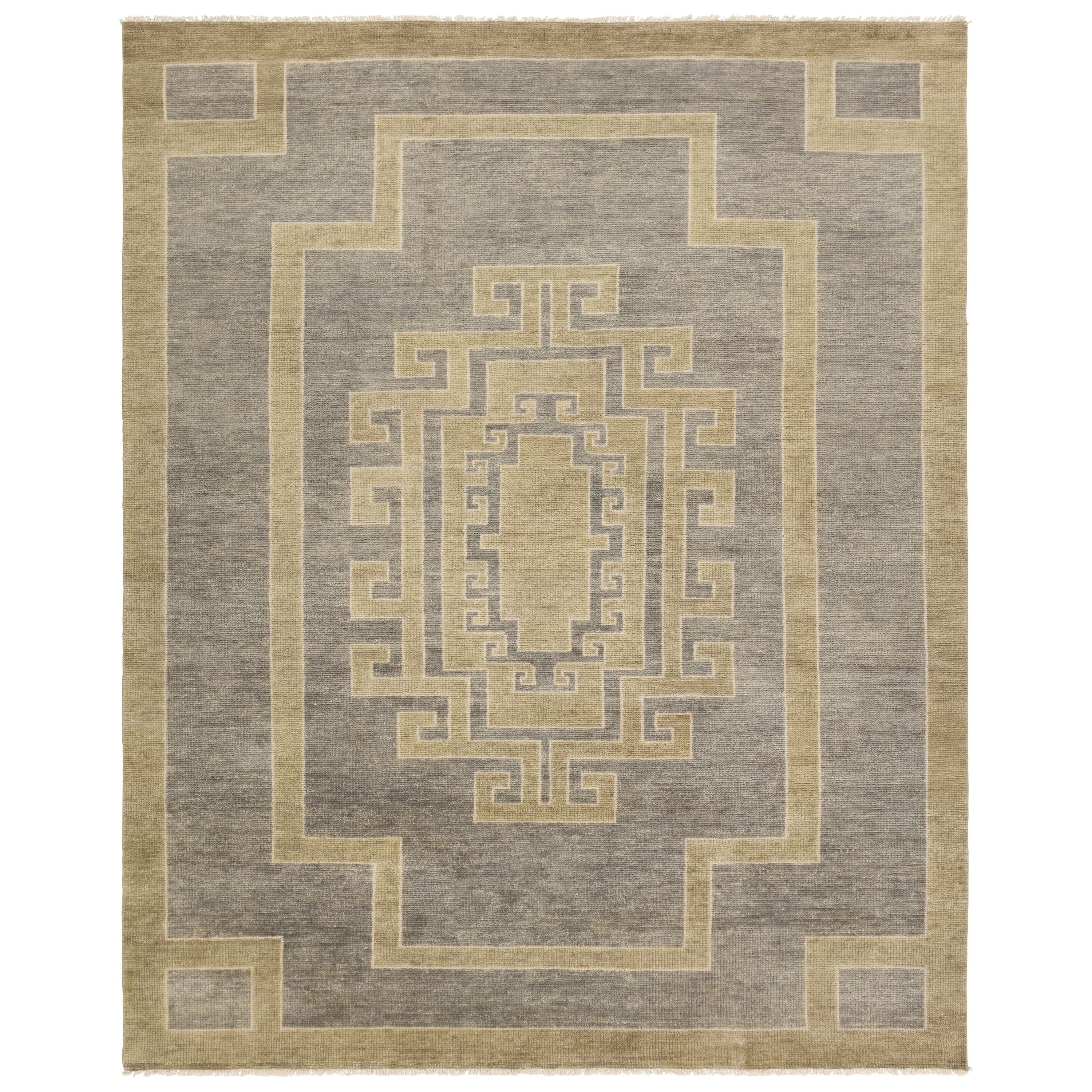 Featuring Cyprus Gray Kyrenia Hand-Knotted Rug by Jaipur Living at Amethyst Home. The hand-knotted Cyprus collection showcases a modern representation of vintage Kars designs with clean-lined geometric details and fresh colorways. The gray, sage, and cream Kyrenia design delights with an antique medallion pattern and a similarly styled border. Low pile and naturally stain resistant f. Amethyst Home provides interior design, new construction, custom furniture, and area rugs in the Tampa metro area.
