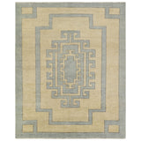 Featuring Cyprus Nicosia Asparagus Hand-Knotted Rug by Jaipur Living at Amethyst Home. The hand-knotted Cyprus collection showcases a modern representation of vintage Kars designs with clean-lined geometric details and fresh colorways. The blue, cream, gray, and caramel colored Nicosia design delights with a minimalistic medallion pattern and multiple borders. Low pile and natura. Amethyst Home provides interior design, new construction, custom furniture, and area rugs in the Nashville metro area.