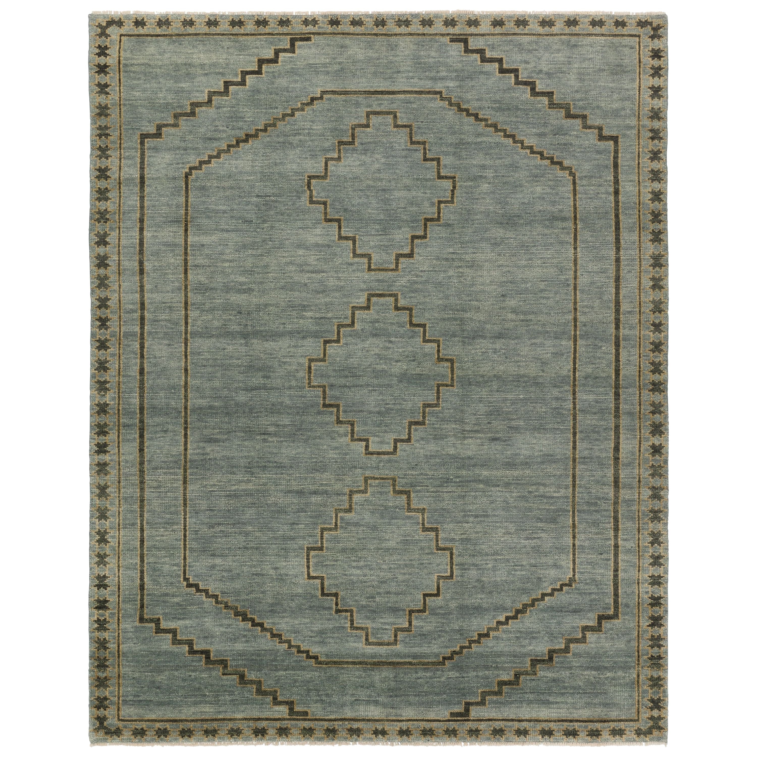 Featuring Cyprus Paphos Hand-Knotted Rug by Jaipur Living at Amethyst Home. The hand-knotted Cyprus collection showcases a modern representation of vintage Kars designs with clean-lined geometric details and fresh colorways. The blue, gray and sage green Paphos design delights with a minimalistic medallion pattern and a similarly styled border. Low pile and naturally stain resis. Amethyst Home provides interior design, new construction, custom furniture, and area rugs in the Des Moines metro area.