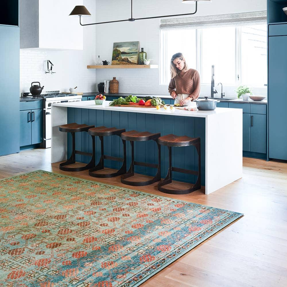 Featuring Eden Anemone Hand-Knotted Rug by Jaipur Living at Amethyst Home. The Eden Anemone pairs fresh, vibrant colors with provincial Persian motifs for the perfect blend of new and time-honored. This hand-knotted wool rug features a hand-sheared quality that lends the design a perfectly vintage and a lovingly worn look. The vibrant tones of the Anemone. Amethyst Home provides interior design, new home construction design consulting, vintage area rugs, and lighting in the Los Angeles metro area.