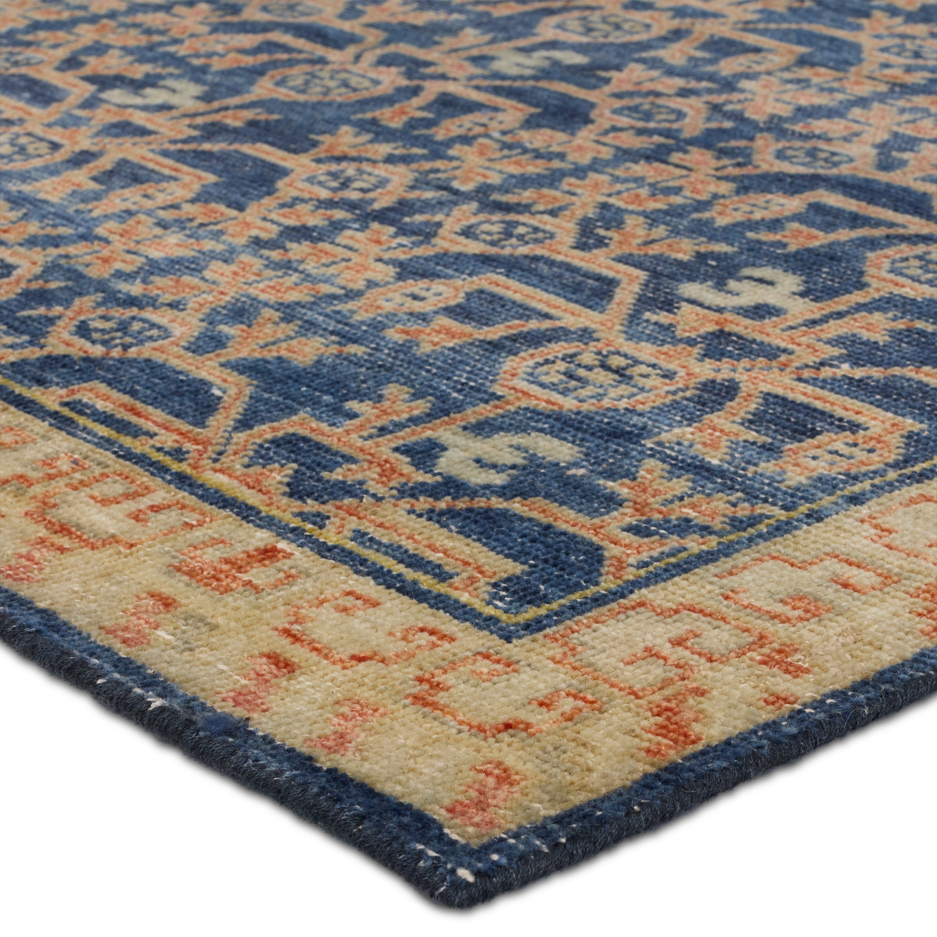 Featuring Eden Navy Merriman Hand-Knotted Rug by Jaipur Living at Amethyst Home. The Eden collection pairs fresh, vibrant colors with provincial Persian motifs for the perfect blend of new and time-honored. This hand-knotted wool rug features a hand-sheared quality that lends the design a perfectly vintage and a lovingly worn look. The earthy tones of the Merriman rug provide an inv. Amethyst Home provides interior design, new construction, custom furniture, and area rugs in the Dallas metro area.