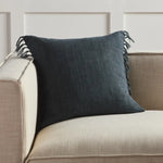Featuring Jemina Dark Slate Pillow by Jaipur Living at Amethyst Home. The Jemina Dark Slate Pillow boasts an assortment of relaxed linen designs with rustic-style knotted tassels lining the sides. The comfortable Majere throw pillow delights with a bold navy hue and subtle bohemian vibe that perfectly accents sofas, chairs, and beds alike. This casual yet sophisticated pillow thrives in in. Amethyst Home provides interior design services, furniture, rugs, and lighting in the Des Moines metro area.