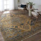 Featuring Jinsen Fontane Hand-Knotted Rug by Jaipur Living at Amethyst Home. The hand-knotted Jinsen Fontane features a fresh incarnation of the vintage Turkish textile look. Classic in pattern and modern in color, the Fontane rug boasts a beautiful palette of tan, blue, gold, and brown, featuring distinct dye-lot details and subtle fringe. This artisan-. Amethyst Home provides interior design, new home construction design consulting, vintage area rugs, and lighting in the Laguna Beach metro area.
