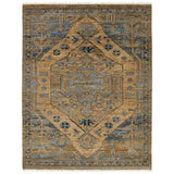 Featuring Jinsen Fontane Hand-Knotted Rug by Jaipur Living at Amethyst Home. The hand-knotted Jinsen Fontane features a fresh incarnation of the vintage Turkish textile look. Classic in pattern and modern in color, the Fontane rug boasts a beautiful palette of tan, blue, gold, and brown, featuring distinct dye-lot details and subtle fringe. This artisan-crafted. Amethyst Home provides interior design, new home construction design consulting, vintage area rugs, and lighting in the Omaha metro area.