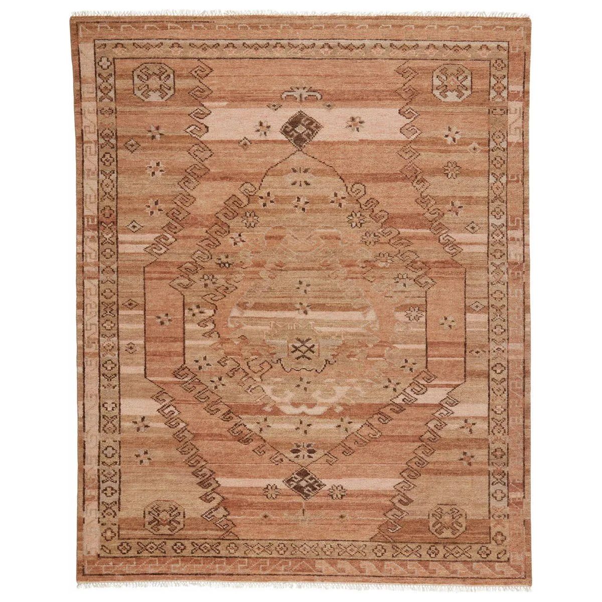 Featuring Jinsen Ziba Hand-Knotted Rug by Jaipur Living at Amethyst Home. The hand-knotted Jinsen Ziba features a fresh incarnation of the vintage Turkish textile look. Classic in pattern and modern in color, the Ziba rug boasts a dusty desert color palette and distinct dye-lot details. This artisan-crafted rug is made of hand-carded wool and has a low, du. Amethyst Home provides interior design, new home construction design consulting, vintage area rugs, and lighting in the Scottsdale metro area.