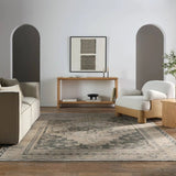 Featuring Lumal Pasain Rug by Jaipur Living at Amethyst Home. Distressed, vintage designs offer an elevated tone for the Lumal Collection. The Pasin rug features an updated traditional inspired medallion and multiple floral borders in tones of navy, light green, cream, gray, and tan. This machine washable rug is stain resistant and easy to clean, perfect fo. Amethyst Home provides interior design, new home construction design consulting, vintage area rugs, and lighting in the San Diego metro area.