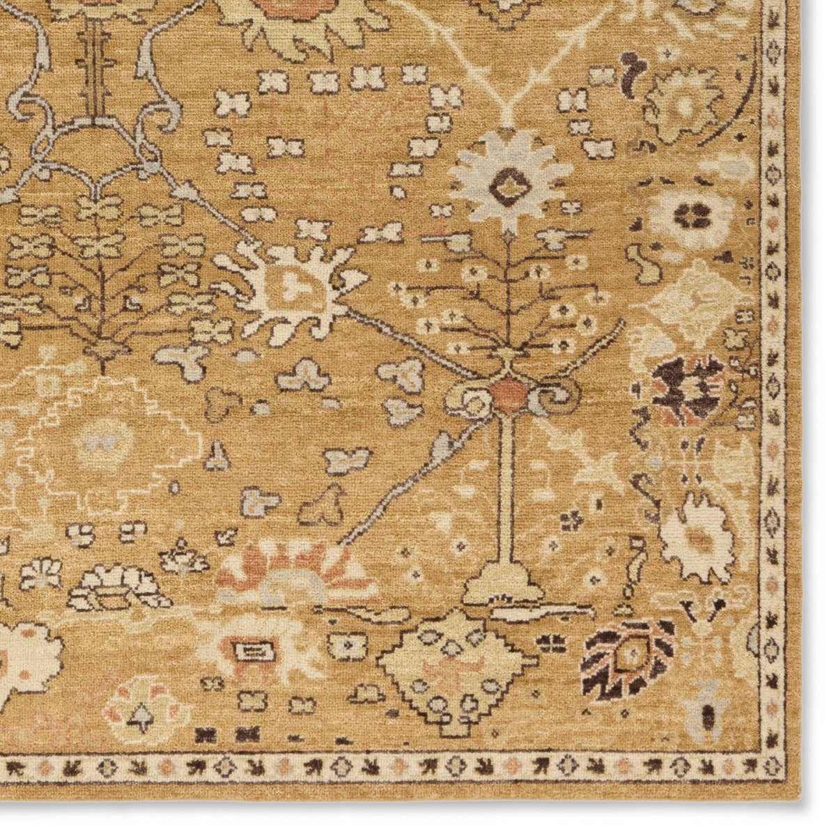 Featuring Neveah Matrona Hand-Knotted Rug by Jaipur Living at Amethyst Home. The intricately hand-knotted Neveah collection showcases traditional patterns with updated colorways to create artful accent pieces for any modern home. The Matrona design features a Persian-inspired design including scrolling flowers and a floral border. Regal yet earthy hues of g. Amethyst Home provides interior design, new home construction design consulting, vintage area rugs, and lighting in the Calabasas metro area.