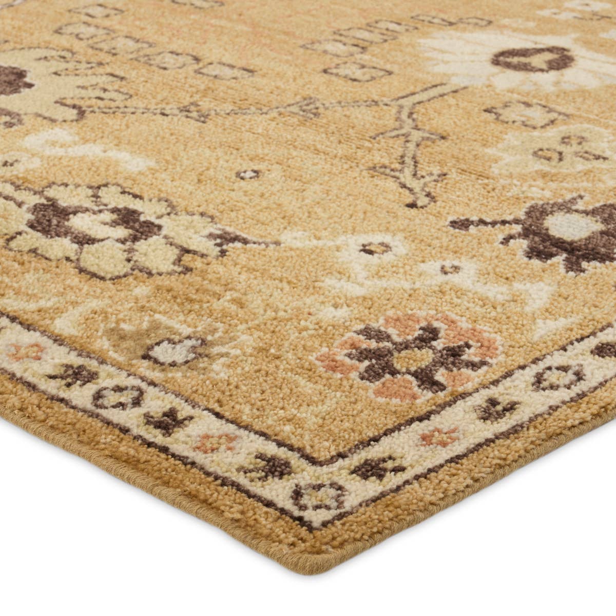 Featuring Neveah Matrona Hand-Knotted Rug by Jaipur Living at Amethyst Home. The intricately hand-knotted Neveah collection showcases traditional patterns with updated colorways to create artful accent pieces for any modern home. The Matrona design features a Persian-inspired design including scrolling flowers and a floral border. Regal yet earthy hues of gold,. Amethyst Home provides interior design, new home construction design consulting, vintage area rugs, and lighting in the Miami metro area.