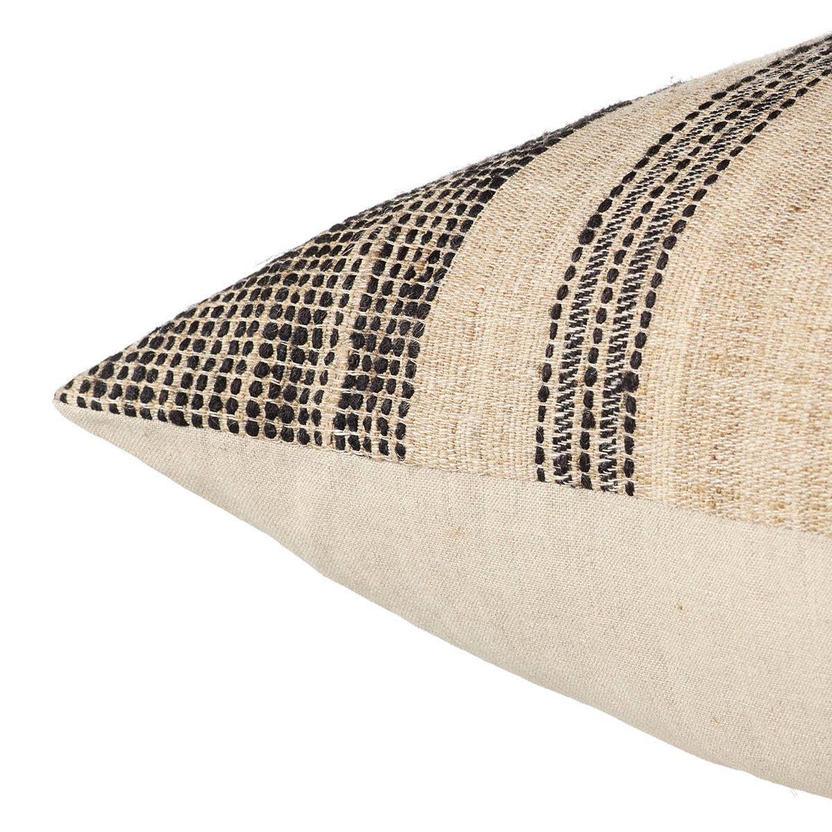 Featuring Origins Assise Pillow by Jaipur Living at Amethyst Home. The handcrafted Assise pillow design draws its inspiration from classic linens. This casual stripe brings a sense of structure and order but balanced with an easy softness. The charcoal and off-white color palette provides neutrality to any space.Indoor Pillow55% Linen 45% SilkASI01 Origi. Amethyst Home provides interior design, new home construction design consulting, vintage area rugs, and lighting in the Laguna Beach metro area.