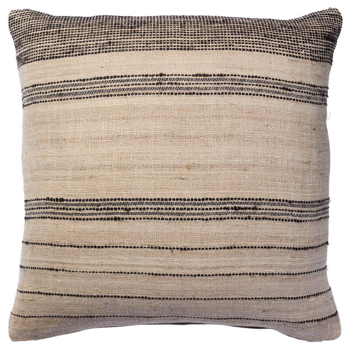 Featuring Origins Assise Pillow by Jaipur Living at Amethyst Home. The handcrafted Assise pillow design draws its inspiration from classic linens. This casual stripe brings a sense of structure and order but balanced with an easy softness. The charcoal and off-white color palette provides neutrality to any space.Indoor Pillow55% Linen 45% SilkASI01 Origins. Amethyst Home provides interior design, new home construction design consulting, vintage area rugs, and lighting in the Scottsdale metro area.