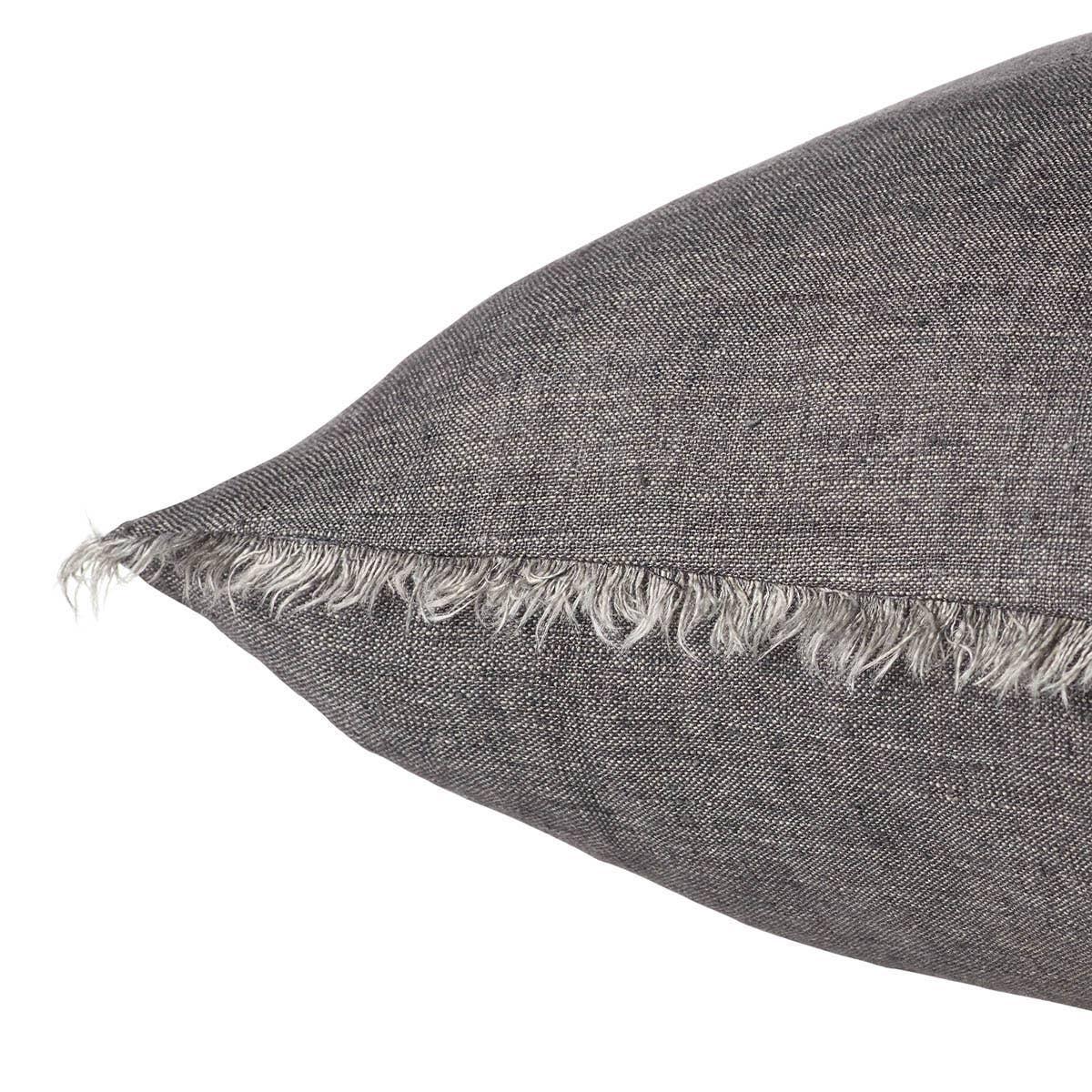 Featuring Origins Cassis Pillow by Jaipur Living at Amethyst Home. Linen is a fiber that takes on a soft beauty the more it is washed and worn ? its beauty is shaped by daily life. The handmade Cassis pillow features a soft charcoal color and a natural fringe on all sides. The gentle texture brings subtle sophistication to any contemporary home.Indoor Pillow1. Amethyst Home provides interior design, new home construction design consulting, vintage area rugs, and lighting in the Houston metro area.