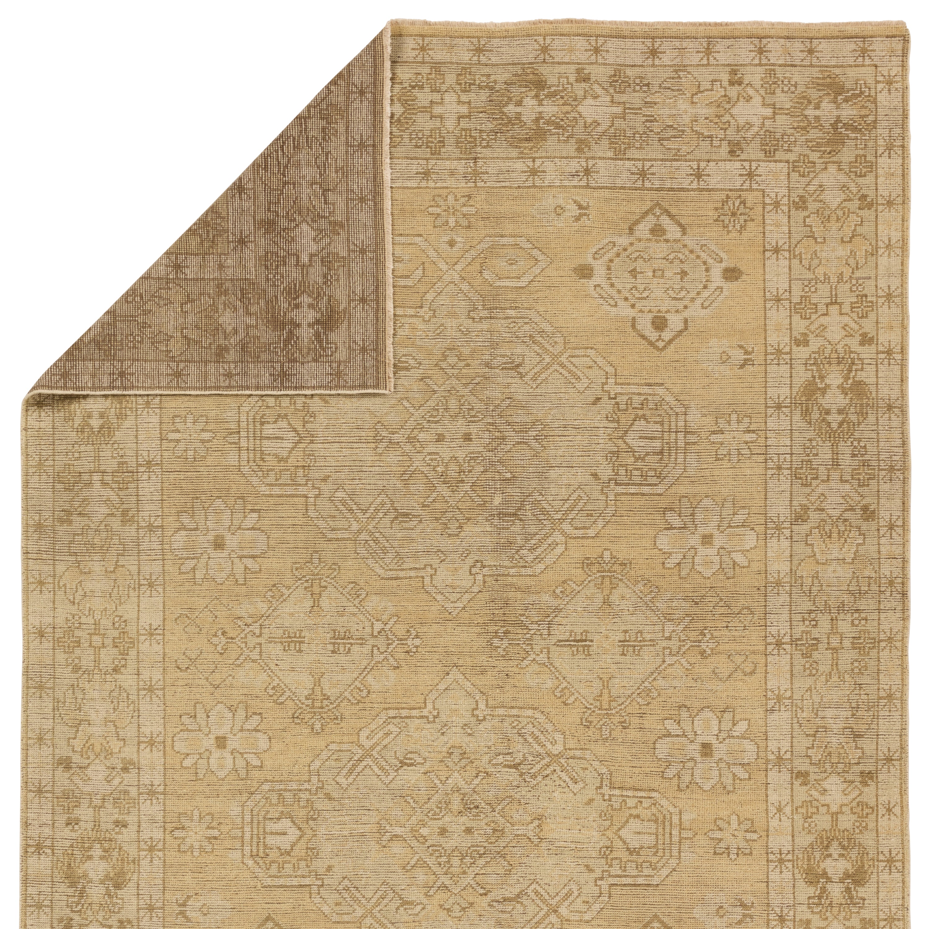 Featuring Rhapsody Folklore Hand-Knotted Rug by Jaipur Living at Amethyst Home. The Rhapsody collection features heirloom-quality designs of stunningly abrashed Old World patterns. The Folklore area rug boasts a beautifully washed medallion motif with a decorative border. The khaki tones are accented with cream and taupe hues for added depth and intrigue. This durable wool handknot a. Amethyst Home provides interior design, new construction, custom furniture, and area rugs in the Omaha metro area.