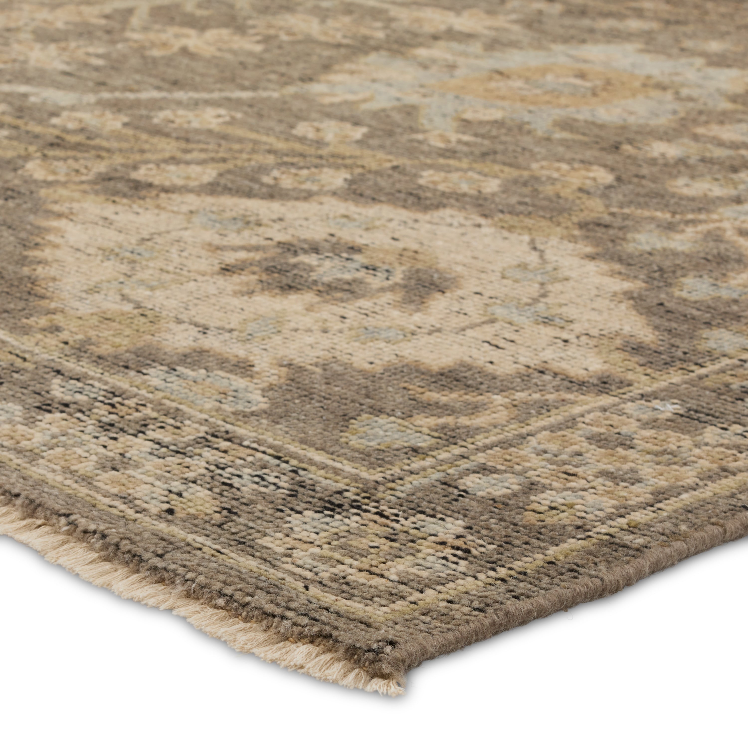 Featuring Rhapsody Gray Maeli Hand-Knotted Rug by Jaipur Living at Amethyst Home. The Rhapsody collection features heirloom-quality designs of stunningly abrashed Old World patterns. The Maeli area rug boasts a beautifully washed Oushak motif with a decorative border. The gray tones are accented with cream, black, brown, and green hues for added depth and intrigue. This durable wool . Amethyst Home provides interior design, new construction, custom furniture, and area rugs in the Miami metro area.
