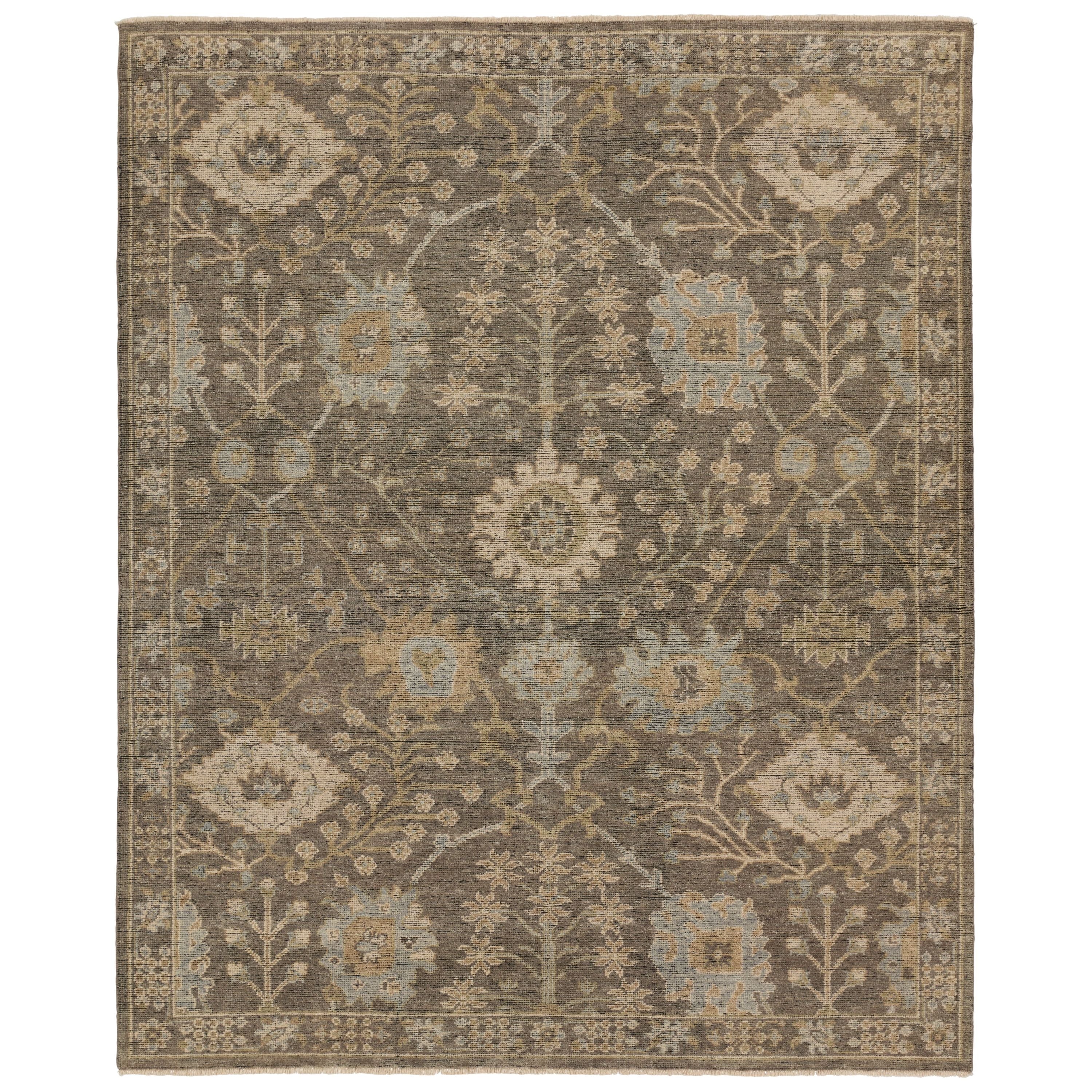 Featuring Rhapsody Gray Maeli Hand-Knotted Rug by Jaipur Living at Amethyst Home. The Rhapsody collection features heirloom-quality designs of stunningly abrashed Old World patterns. The Maeli area rug boasts a beautifully washed Oushak motif with a decorative border. The gray tones are accented with cream, black, brown, and green hues for added depth and intrigue. This durable w. Amethyst Home provides interior design, new construction, custom furniture, and area rugs in the Nashville metro area.