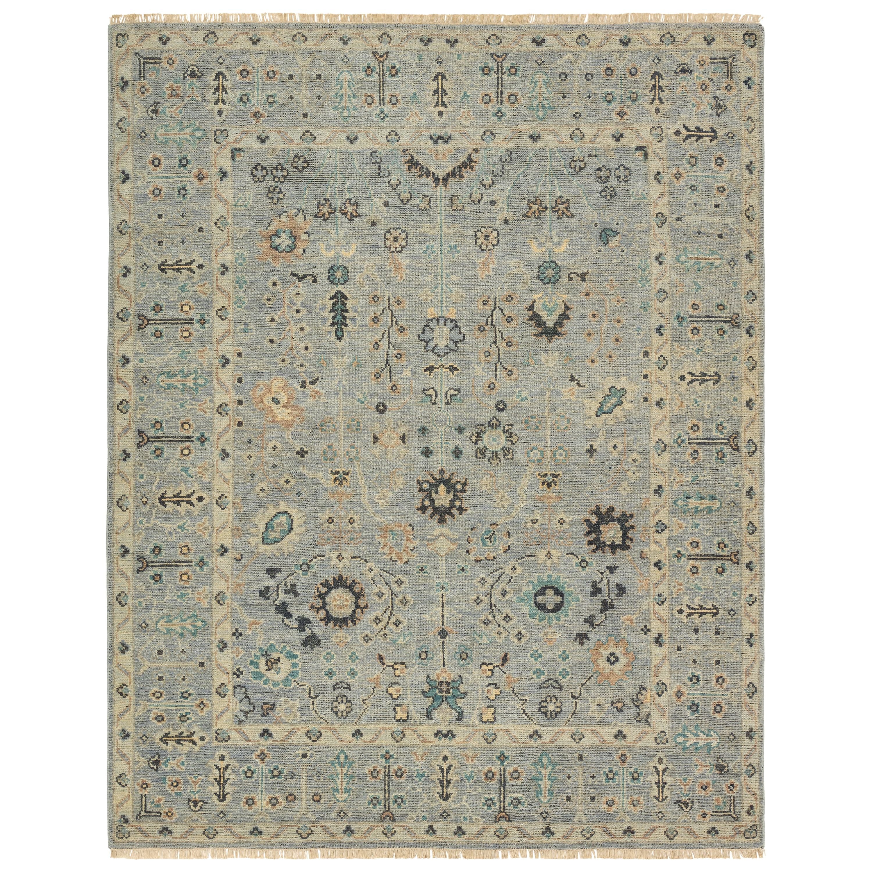 Featuring Rhapsody Nysa Hand-Knotted Rug by Jaipur Living at Amethyst Home. The Rhapsody collection features heirloom-quality designs of stunningly abrashed Old World patterns. The Nysa area rug boasts a beautifully washed floral motif with a decorative border. The blue tone is accented with rich green, tan, navy, and cream hues for added depth and intrigue. This durable wool han. Amethyst Home provides interior design, new construction, custom furniture, and area rugs in the Nashville metro area.