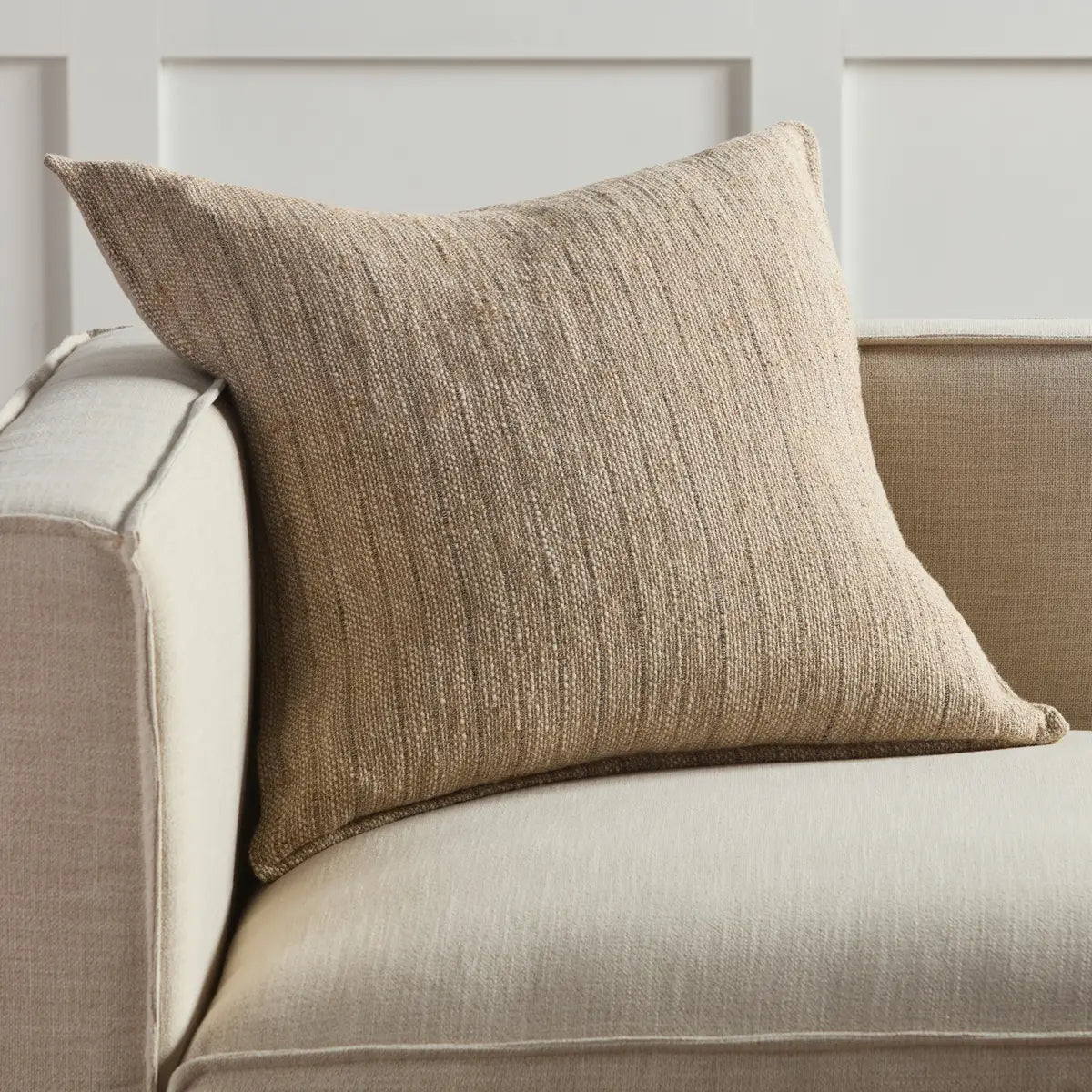 Featuring Tanzy Murdoch Pillow by Jaipur Living at Amethyst Home. The Tanzy Murdoch Pillow boasts an assortment of earthy tones and simple patterns for cozy, inviting looks that complement any style. The reversible Murdoch throw pillow features a solid heathered and stripe pattern in a contemporary light brown and cream colorway. The cotton and jute pillow provides a comforting global feel and . Amethyst Home provides interior design services, furniture, rugs, and lighting in the Miami metro area.